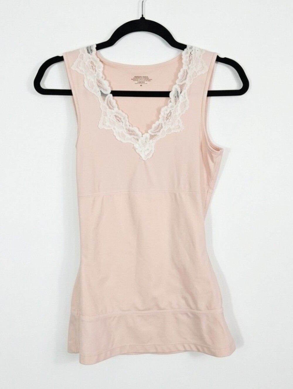 Soft blush with white lace tank
